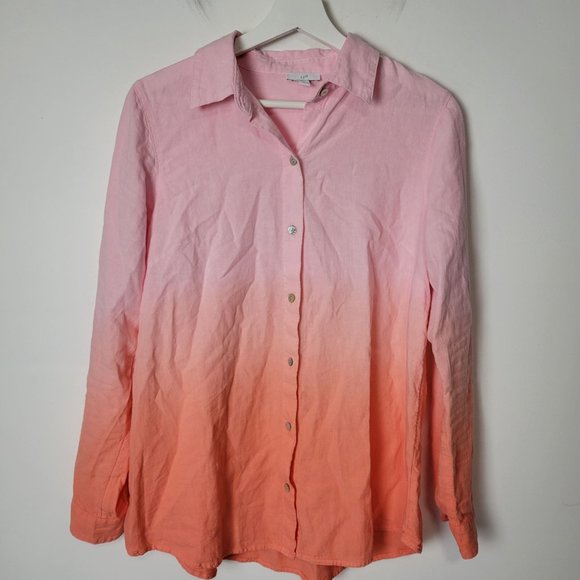 J. Jill Linen Blend Tab-Sleeve A-Line Button-Up Shirt Orange Ombre Size … - Picture 5 of 14